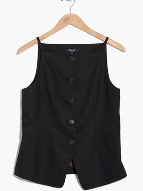 MADEWELL Harlow Square Neck Drapey Vest Black Button-Front Sleeveless Top